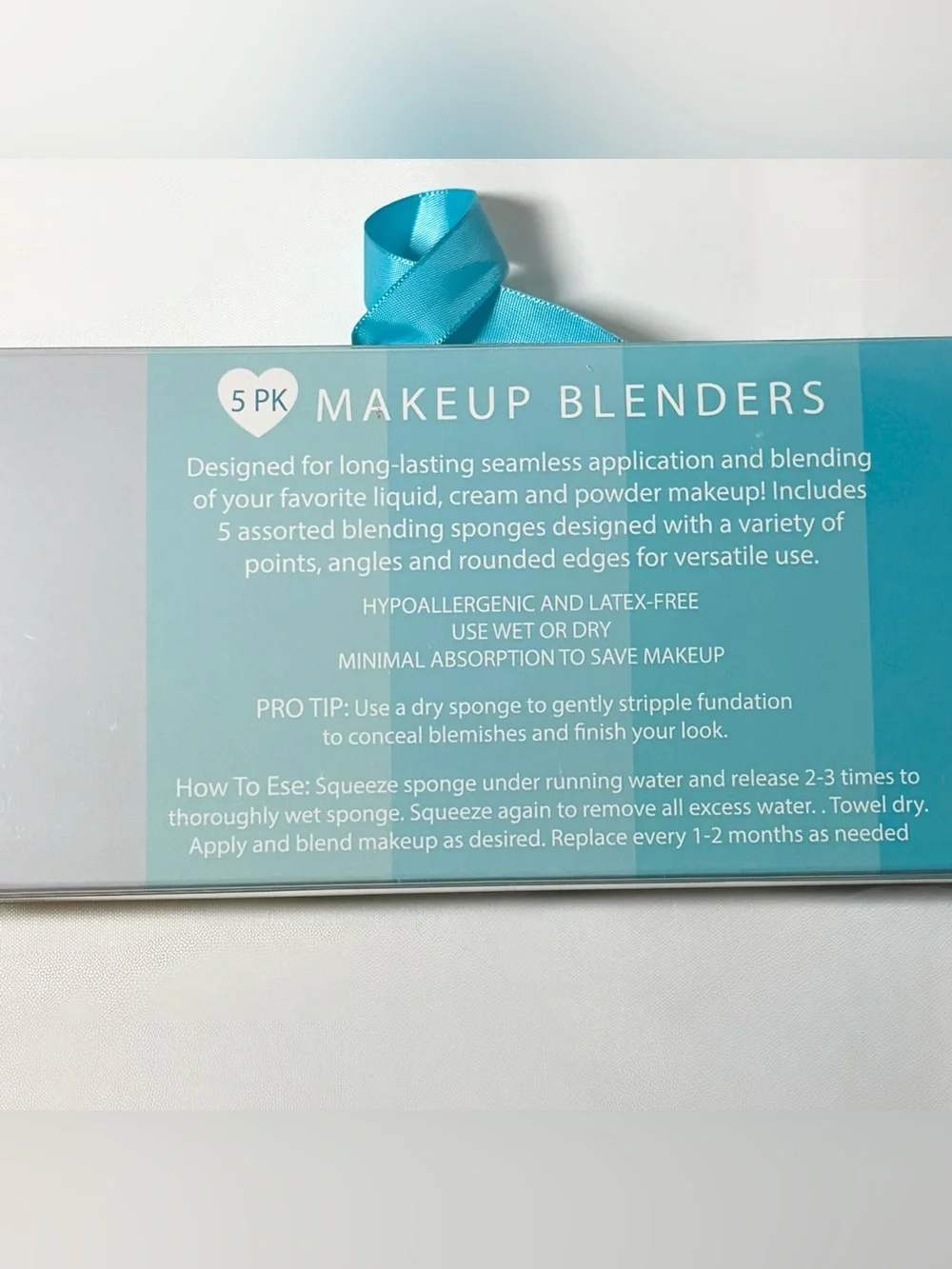 New Set of 5 Makeup Blender Sponges Hypoallergenic Latex Free Shades of Blue
